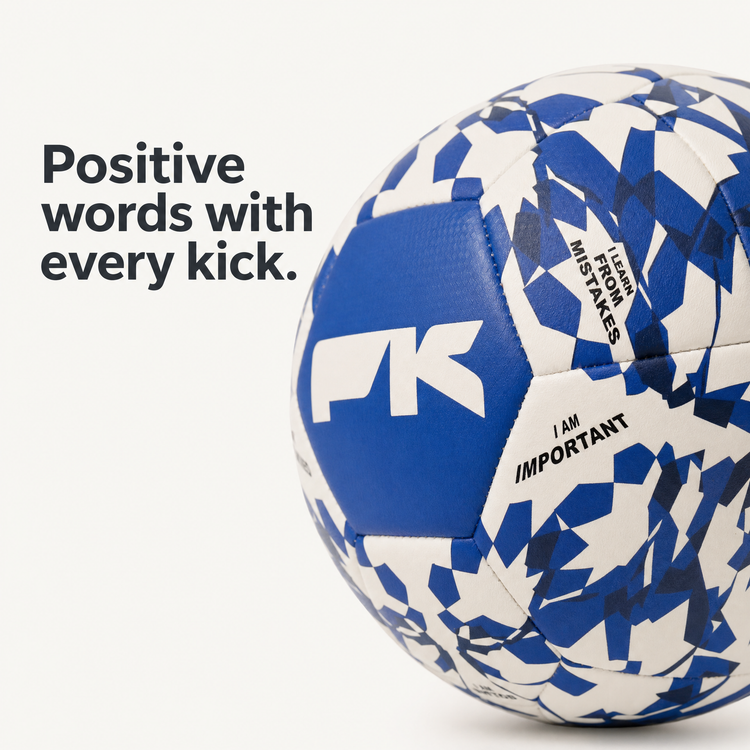 Close-up of positive affirmations on the Positive Kick BELIEVE V.1 football