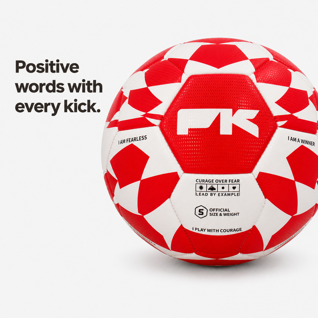 Close-up of positive affirmations on the Positive Kick FEARLESS V.1 football